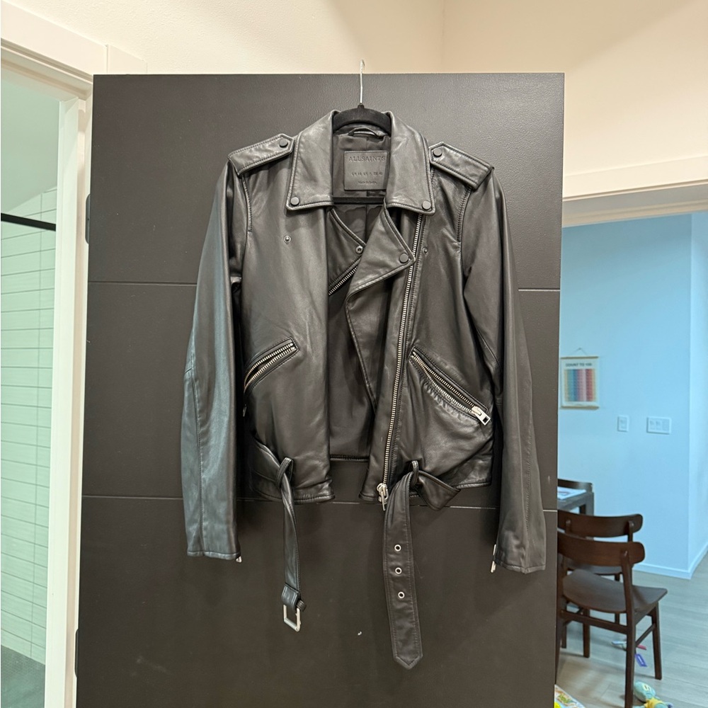 All Saints Charcoal Leather Moto Jacket